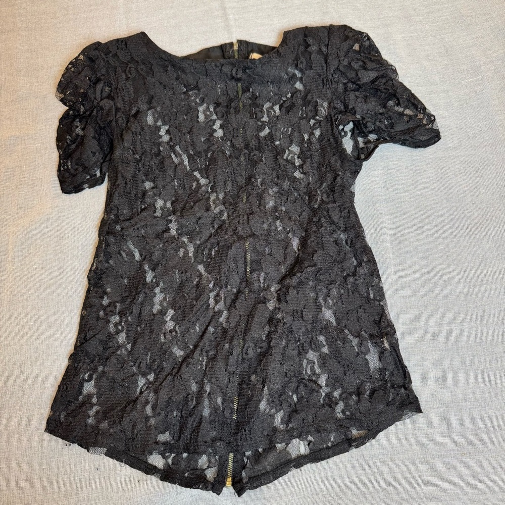 Black Lace Top with Back Zipper and Short Sleeves Goth Whimsygoth Size XS